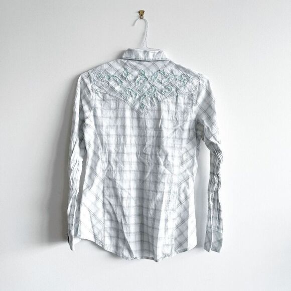 Wrangler Womens Checkered Snap Up Long Sleeve Western Shirt Blue White Small - Picture 2 of 8